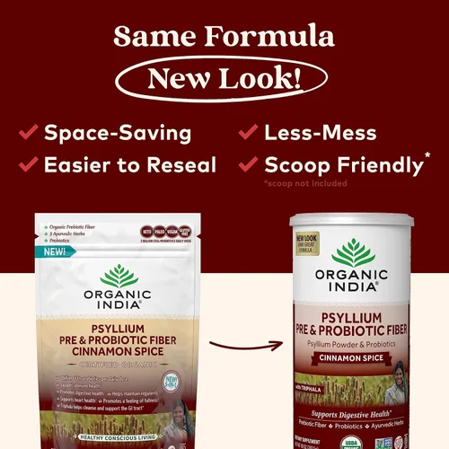 Miniatura 2 de ORGANIC INDIA Polvo de cáscara de psyllium – Suplemento de fibra pre y probiótica, suplemento de fibra de cáscara de psyllium orgánica con cáscara