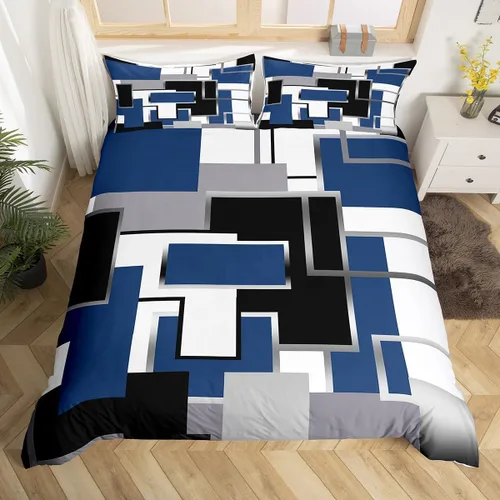 Miniatura 16 de Erosebridal Funda de edredón a rayas color negro y beige, funda de edredón bohemia moderna geométrica abstracta para mujeres, hombres y adultos