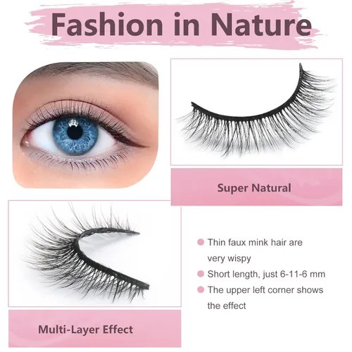 Miniatura 2 de Pestañas postizas cortas de aspecto natural, paquete de pestañas finas de 0.433 in, 12 pares de pestañas pequeñas, pestañas de visón 3D