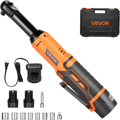 VEVOR Llave de trinquete inalámbrica, accionamiento de 3/8 pulg., 240 RPM, hasta 33 pies/libra de torque, juego de llave de trinquete eléctrica de