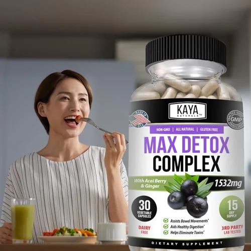 Miniatura 9 de Kaya Naturals Max Detox - Suplemento de hierbas - Ingredientes naturales 1532 mg - Polvo de psyllium, extracto de bayas de acai, raíz de jengibre 30
