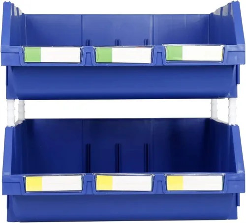 Miniatura 4 de Paquete de 2 contenedores apilables extragrandes de almacenamiento – 16.5 x 14.5 x 6.9 pulgadas, organizador resistente, diseño colgante