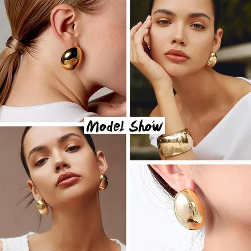 Miniatura 6 de KELMALL Aretes tipo argolla de oro de 14 quilates para mujer, hipoalergénicos, gruesos, redondos, no se deslustra, para orejas sensibles