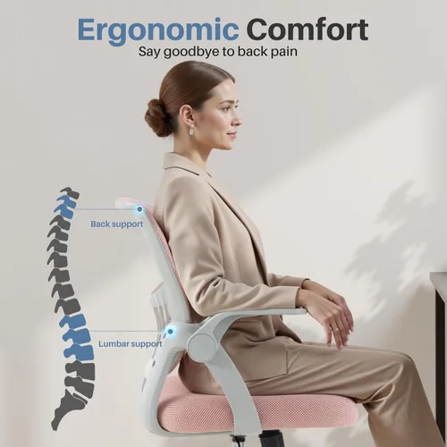 Miniatura 5 de DUMOS Silla de Computadora para Oficina en Casa - Silla Ergonómica de Respaldo Medio con Soporte Lumbar y Modo Mecedor, Altura Ajustable con Brazo