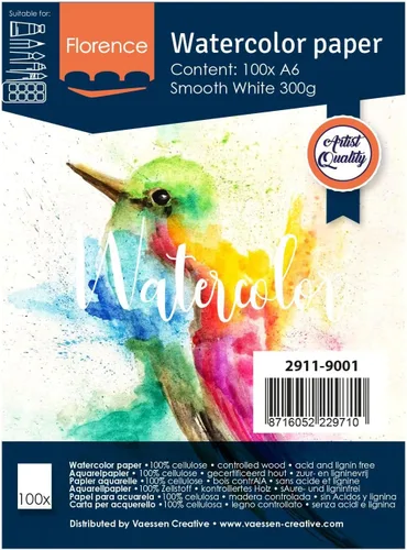 Miniatura 5 de Vaessen Creative Florence Aquarellpapier A5 en Weiß, aus 10.58 oz/m² Glatte Papier, 100 Blatt für Aquarellmalerei, Handlettering und Brush
