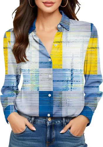 Miniatura 49 de Camisas sin planchado y sin arrugas para mujer, con botones, de manga larga, de seda de morera, blusas casuales para el trabajo