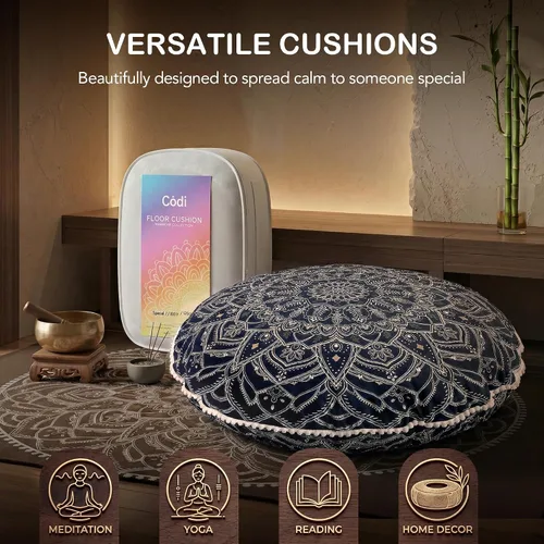 Miniatura 7 de Codi Cojín de meditación para adultos, almohada de suelo grande de 32 pulgadas con espuma viscoelástica triturada de apoyo, zabutón redondo