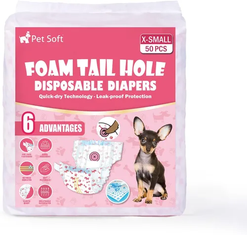 Miniatura 7 de Pet Soft - Pañales desechables para perras - Pañales para perras hembra con agujero ajustable de cola de espuma, indicador de humedad para perritos
