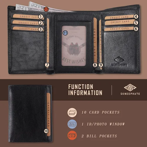 Miniatura 3 de skneephate Cartera personalizada de lobo para hombres, billeteras triples para hombres, con bloqueo Rfid, carteras de cuero, regalos para él