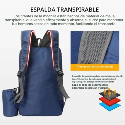 Miniatura 8 de Mochila plegable portátil, mochila plegable para montañismo, mochila ultraligera para ciclismo al aire libre, mochila de senderismo para viajes Negro