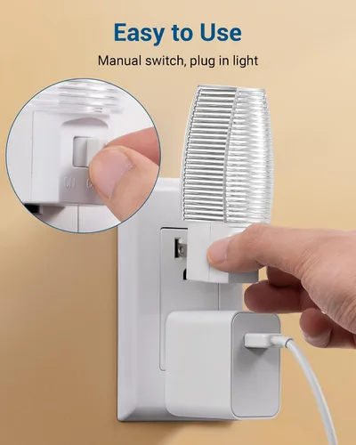 Miniatura 3 de DEWENWILS Luz nocturna enchufable con interruptor, luz nocturna LED de encendido y apagado manual para niños, guardería, dormitorio, baño, pasillo