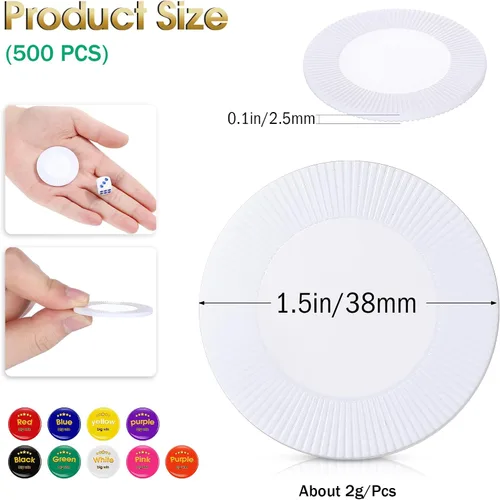 Miniatura 2 de Leitee 500 fichas de póquer de plástico blanco a granel de 1.5 pulgadas, mini fichas de bingo de 1.5 pulgadas, marcadores de fichas en blanco