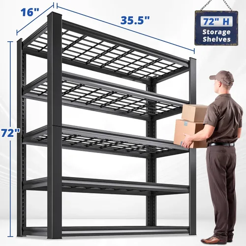 Miniatura 3 de REIBII 3010LBS Estantes de Almacenamiento 72" H Estantería de Garaje Estantes de Metal Resistente Estantes Metálicos Ajustables de 5 Niveles