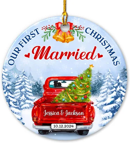 Adorno personalizado de primera Navidad para casados 2024 – Regalos de recuerdo de boda para parejas, recién casados, Mr Mrs colgante, adornos
