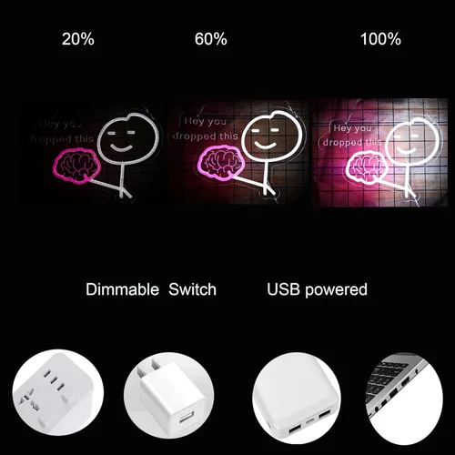 Miniatura 2 de Letrero de neón LED divertido con texto en inglés "Hey You Drop This Brain", luz de neón para hombres, decoración de habitación, oficina, regalos