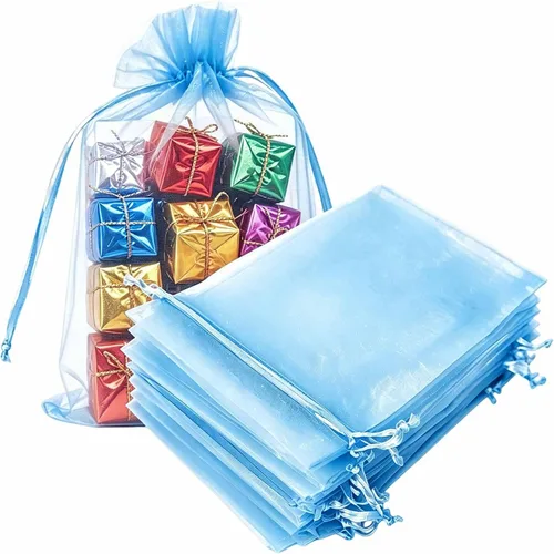 Paquetes de 100 bolsas de organza de 4 x 6 pulgadas, color azul bebé para baby shower, Navidad, recuerdos de fiesta, cumpleaños, boda, despedida de