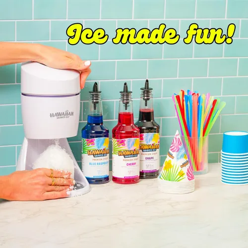 Miniatura 2 de Hawaiian Shaved Ice, Máquina Trituradora de Hielo y Paquete de Jarabes para Fiesta , Blanco