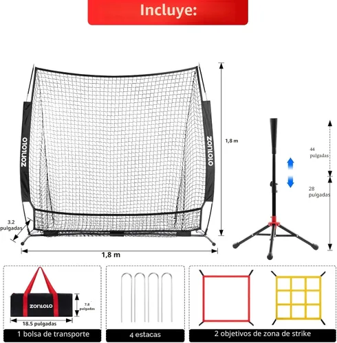 Miniatura 2 de ZONLOLO 6x6ft Baseball & Softball Net for Hitting,Pitching and Batting, Throwing,Baseball net with Sturdy Bow Frame,Battting Tee,Strike Zone, Middle