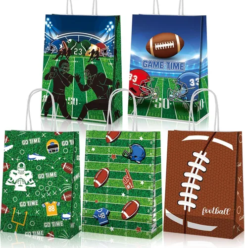Zonon 20 bolsas de regalo de fiesta de fútbol, bolsas de regalo de papel con patrón de fútbol, golosinas con asas, para equipos deportivos de rugby,