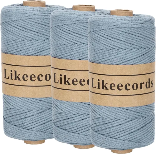 Miniatura 50 de Likeecords Cuerda de algodón 100% hilo de ganchillo de 0.079 pulgadas, cuerda trenzada de macramé, cuerda de macramé, hilo de ganchillo para regalo