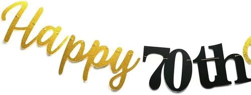 Miniatura 5 de Cartel de feliz cumpleaños número 70 con purpurina – Cartel de cumpleaños 70 – Decoración de banderines de fiesta dorada premontada con texto