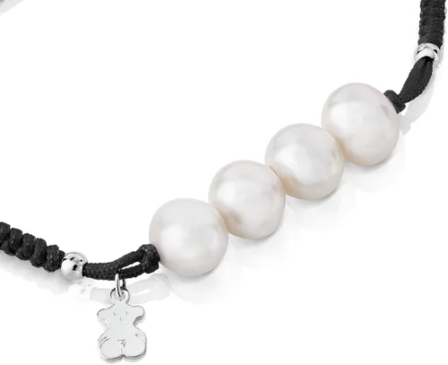 Miniatura 2 de Tous Jewelry "Icon Pearl Silver" pulsera de plata 925, ajustable, con cordón de nailon y 4 perlas de cultivo.