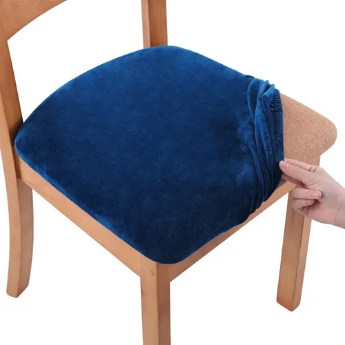 Miniatura 30 de Smiry - Fundas de asiento de terciopelo para sillas de comedor, juego de 4, ajuste elástico, extraíbles, lavables, protectores de cojín de asiento