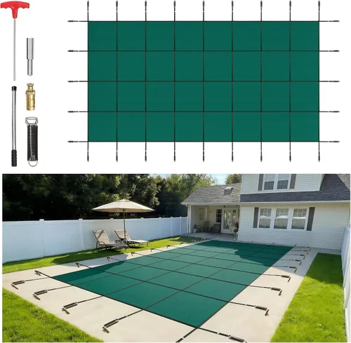 Miniatura 13 de VEVOR Cubierta rectangular para piscina de 12 x 20 pies, toldo de invierno de PVC color carbón, impermeable y repelente de suciedad