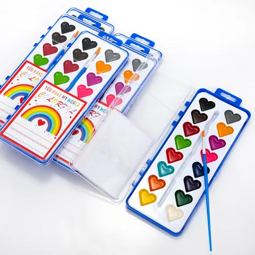 Miniatura 5 de Regalos para el día de San Valentín para niños, paquete de 24 pinturas de acuarela con pincel para niños, regalos de intercambio de premios, regalos
