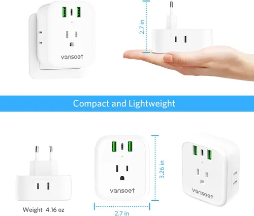 Miniatura 7 de [Paquete de 2] Adaptador de enchufe de viaje europeo, adaptador de enchufe internacional con USB C de 20 W, 4 tomas de corriente, 3 puertos de carga