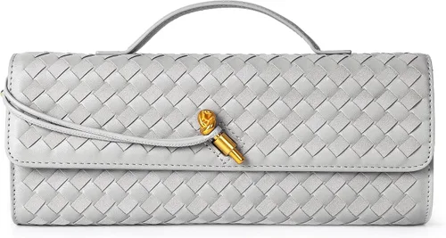 Miniatura 18 de Joryin Bolso tejido para mujer, bolso de mano de noche tejido de cuero y gamuza, bolso cruzado de gamuza, bolso formal de noche
