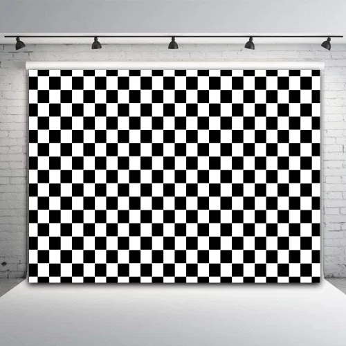 Miniatura 2 de Fondo de fotografía con textura de carreras en blanco y negro, tablero de ajedrez, cabinas fotográficas, accesorios de estudio, bandera a cuadros