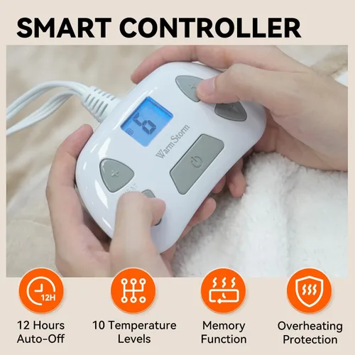 Miniatura 4 de Warm Storm Manta eléctrica tamaño Queen, franela antiestática y sherpa, 10 niveles de calefacción, 12 horas de apagado automático, lavable a