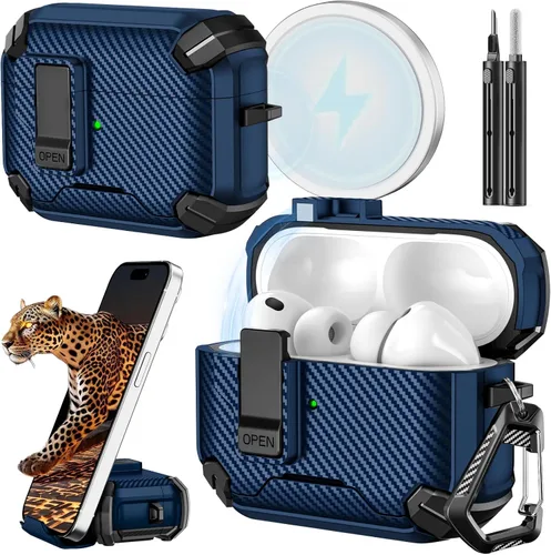 Miniatura 36 de Inesore for AirPods Pro 3 Case (2025) with Phone Stand Design, Compatible with MagSafe, Auto-Locking Case Cover for Air Pods Pro 3rd with Cleaning