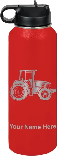 Miniatura 39 de LaserGram Botella de agua personalizada, tractor agrícola, acero inoxidable de doble pared aislada al vacío con popote superior, regalo grabado
