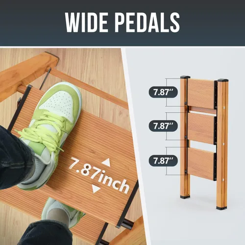 Miniatura 6 de WOA WOA Escalera de 3 escalones, taburete plegable, escalera ligera de aluminio para armario de cocina del hogar, pedales antideslizantes, facilidad