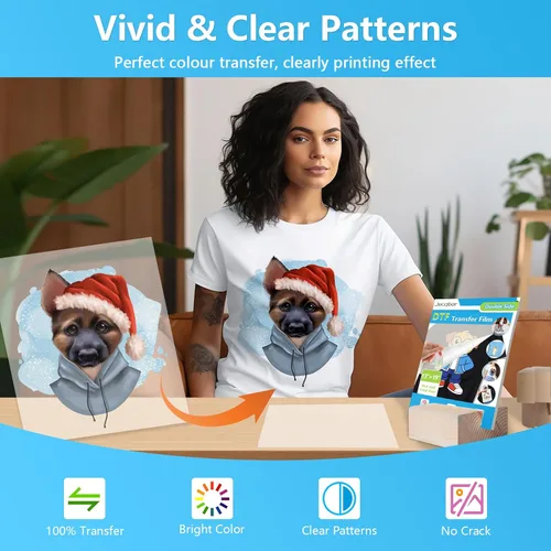 Miniatura 2 de Jecqbor Película de Transferencia DTF de 13 x 19 pulgadas, 120 hojas A3+ Plus de papel PET transparente mate de doble cara, papel DTF para hack