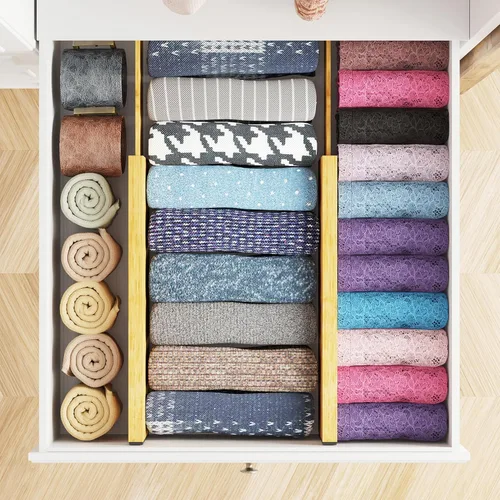 Miniatura 4 de SpaceAid Paquete de 4 separadores de cajones de bambú, 4.65 pulgadas de alto ajustable de 12.5 a 17 pulgadas, organización expandible para ropa