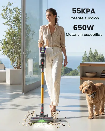 Miniatura 2 de Aspiradora inalámbrica, 55 kPa, 650 W, 650 W, 65 minutos, para el hogar, aspiradora de palo con pantalla LED y cepillo antienredos y diseño