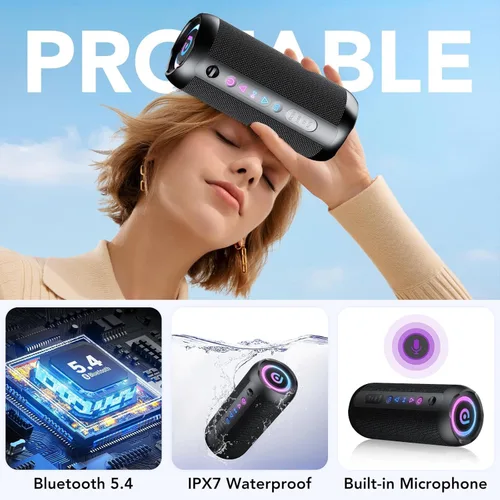 Miniatura 3 de Altavoz Bluetooth portátil, altavoz Bluetooth 5.4, altavoz dual de 30 W, graves profundos, tiempo de reproducción de 30 horas, modo de 3