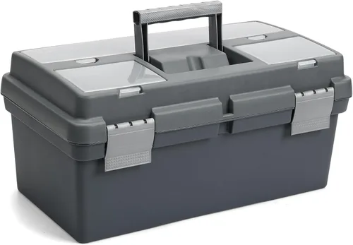 TCMBY Caja de herramientas de 15 pulgadas con bandeja extraíble, caja de piezas pequeñas en la tapa es extraíble, la bandeja se puede quitar y