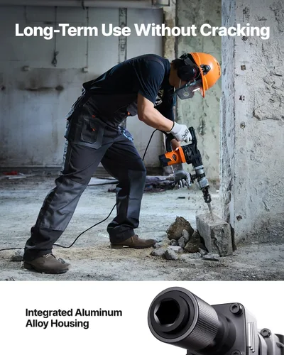Miniatura 5 de VEVOR Martillo de demolición Jack Hammer, MAX 1400W Martillo eléctrico de alta resistencia, rompedor de concreto 2900 BPM 2 piezas de cinceles