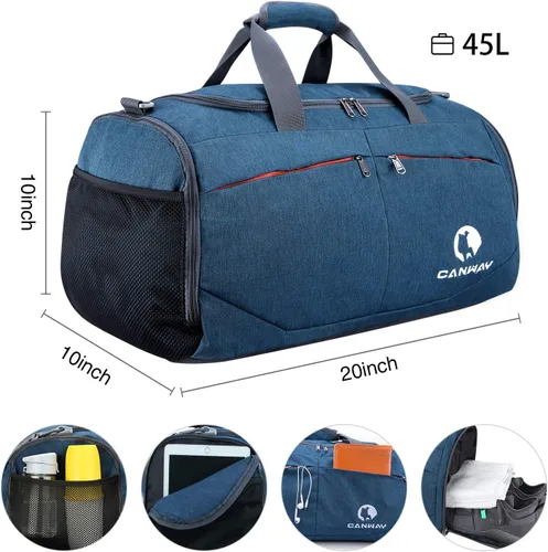 Miniatura 2 de Canway - Bolsa deportiva para gimnasio, bolsa de lona para viaje con compartimento para bolsa húmedo y para zapatos para hombres y mujeres, de 45 L