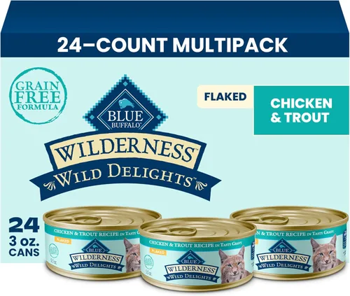 Blue Buffalo Wilderness - Alimento húmedo para gatos adultos con pollo y trucha, 5.5 onzas, caja de 24