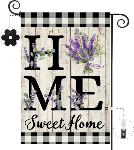 Miniatura 21 de ORTIGIA Home Sweet Home - Bandera de jardín de magnolia de doble cara de 12.5 x 18 pulgadas, para primavera y verano, a cuadros, pequeña bandera