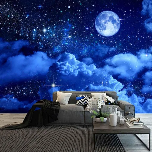 Miniatura 11 de Aidatain Tapiz de luna azul cielo nocturno nube creciente tapiz grande de 80 pulgadas 60 pulgadas 60 pulgadas de tela de franela temática de luz
