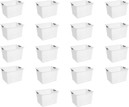Miniatura 12 de Sterilite Paquete de 6 cestas ultra profundas, organizador de almacenamiento de plástico con parte superior abierta, color blanco, cestas clásicas