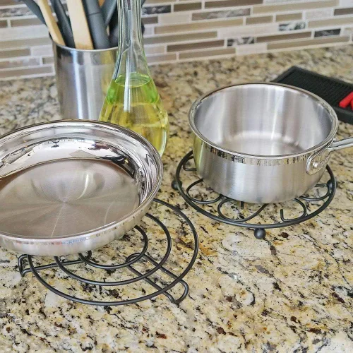 Miniatura 5 de SH - Salvamanteles de metal para ollas - Soporte para utensilios de cocina calientes, diseños elegantes duraderos para encimeras y mesas, juego de 2