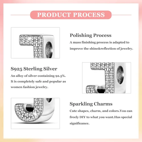 Miniatura 5 de PARCOM Dijes de letras compatibles con pulseras Pandora de plata esterlina S925 con iniciales para pulseras del alfabeto A-Z, cuentas de letras