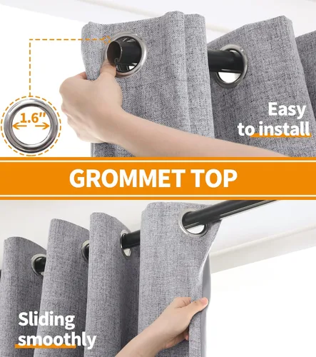 Miniatura 5 de YoungsTex Cortinas opacas de lino gris para dormitorio, 38 x 45 pulgadas, cortinas texturizadas con bloqueo de calor y luz completa, persianas